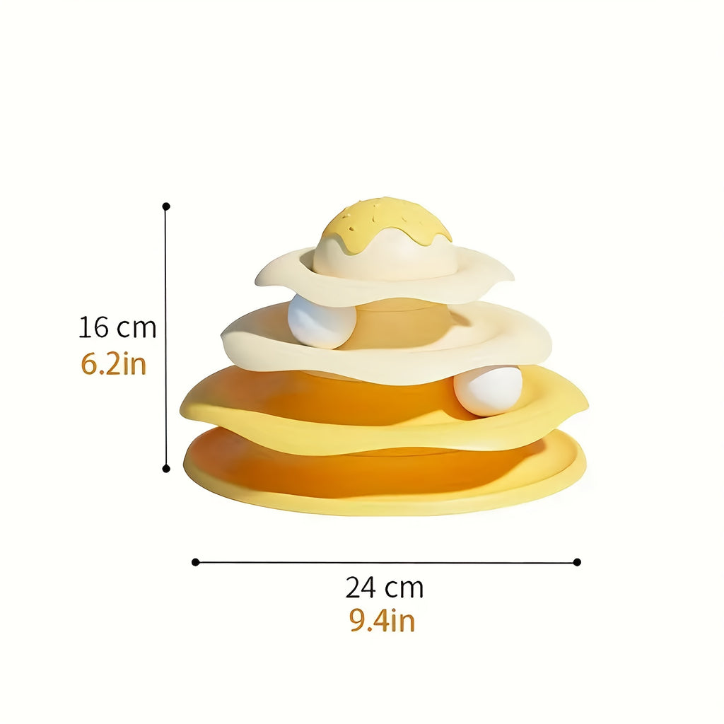 Three Layer Cat Turntable Egg Tart Shaped Toy, Interactive Small Ball Track Tower Cat Toy, Cat Puzzle Game, Indoor Cat to Relieve Boredom, with Three Small Balls