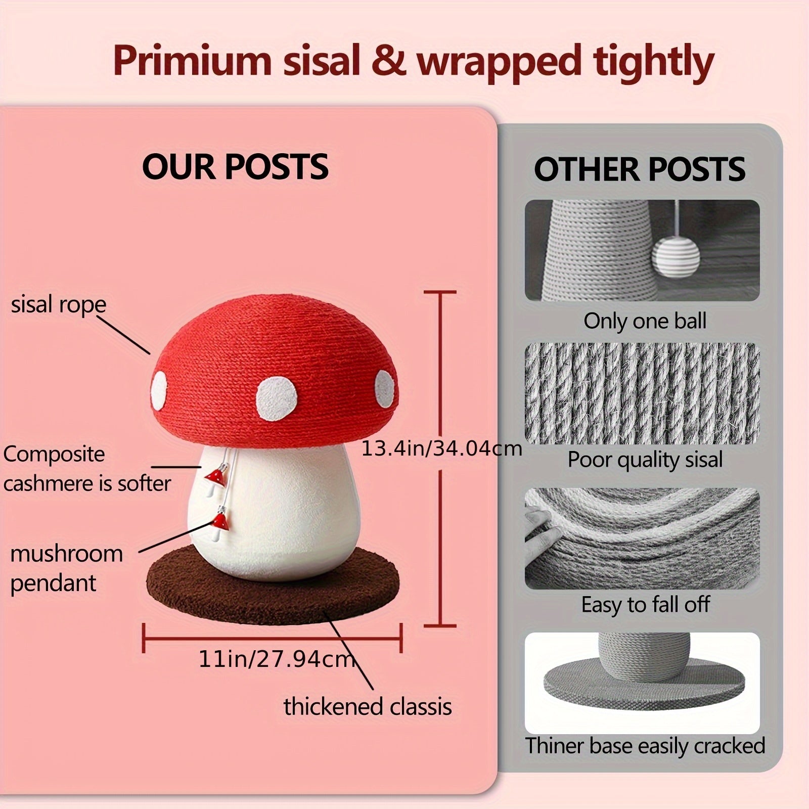 Mushroom Cat Scratching Post & Climbing Tower 3-in-1 | Sisal-Enhanced Scratch Board With Interactive Toys | Durable Kitten\u002FCat Claw Trimmer For Indoor Cats