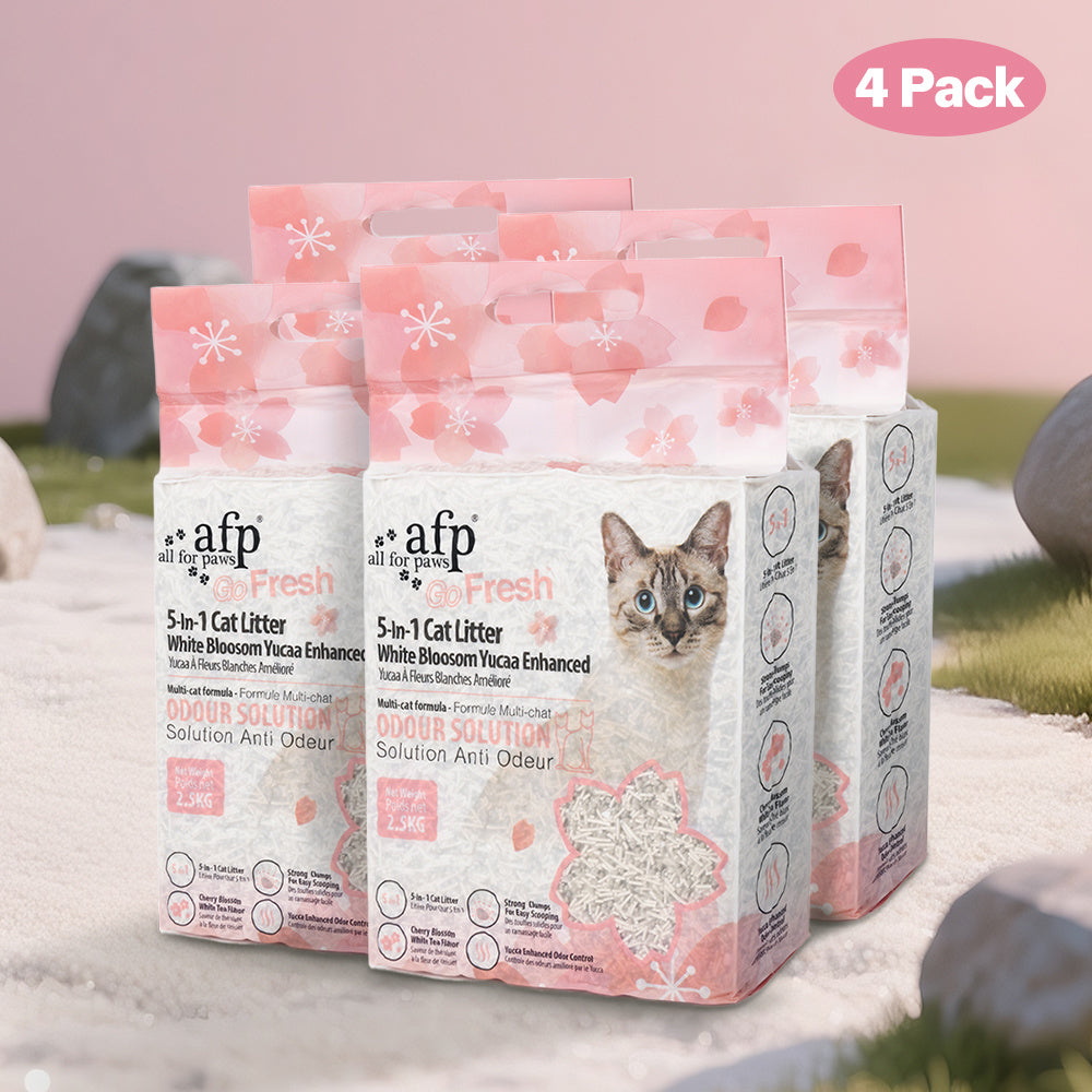 All For Paws Tofu Cat Litter 5-in-1 Mixed Tofu White Blossom Yucca Enhanced Cat Litter Flushable Low Dust Rapid Clumping Odor Control