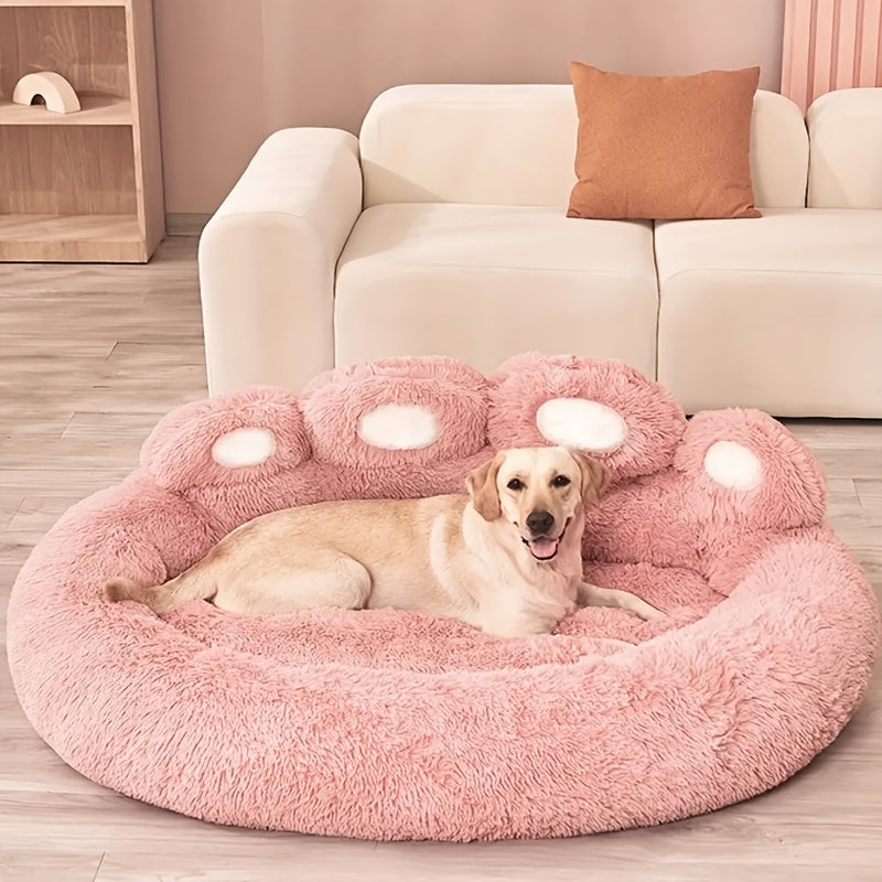 1pc Claw-Shaped Plush Pet Bed Suitable for Small & Medium Dogs & Cats, Raised Edge Anti-Anxiety Bedding with Paw Print Design, Warm Cozy Bed for Puppies, Machine Washable PP Nest, No Assembly Required for Crate or Use