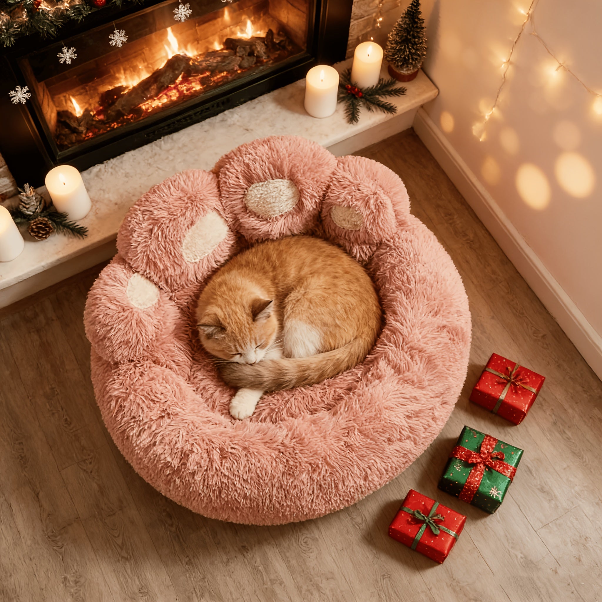 1pc Claw-Shaped Plush Pet Bed Suitable for Small & Medium Dogs & Cats, Raised Edge Anti-Anxiety Bedding with Paw Print Design, Warm Cozy Bed for Puppies, Machine Washable PP Nest, No Assembly Required for Crate or Use