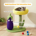 Purple Eggplant\u002FFlower-shaped Sisal Scratch Board | Interactive Cat Scratch Post with Mini Pet House (Green Base + Yellow Cat Bed), Durable Indoor Small Cat Climbing Frame, Plush Base & Sisal Rope, Soft Plush Material, Cat Accessories