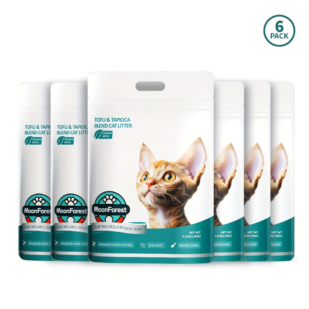 6pack Flushable Tofu & Tapioca Blend Cat Litter - Quick Clumping Low Dust Odor Control, Flushable Kitty Litter Suitable for Smart Litter Boxes & Automatic Litter Systems, Ideal for Kittens & Cats