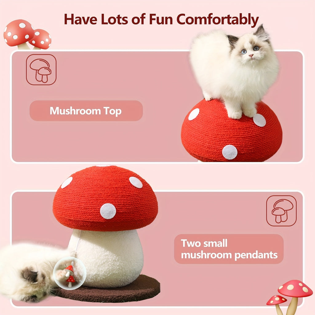 Mushroom Cat Scratching Post & Climbing Tower 3-in-1 | Sisal-Enhanced Scratch Board With Interactive Toys | Durable Kitten\u002FCat Claw Trimmer For Indoor Cats