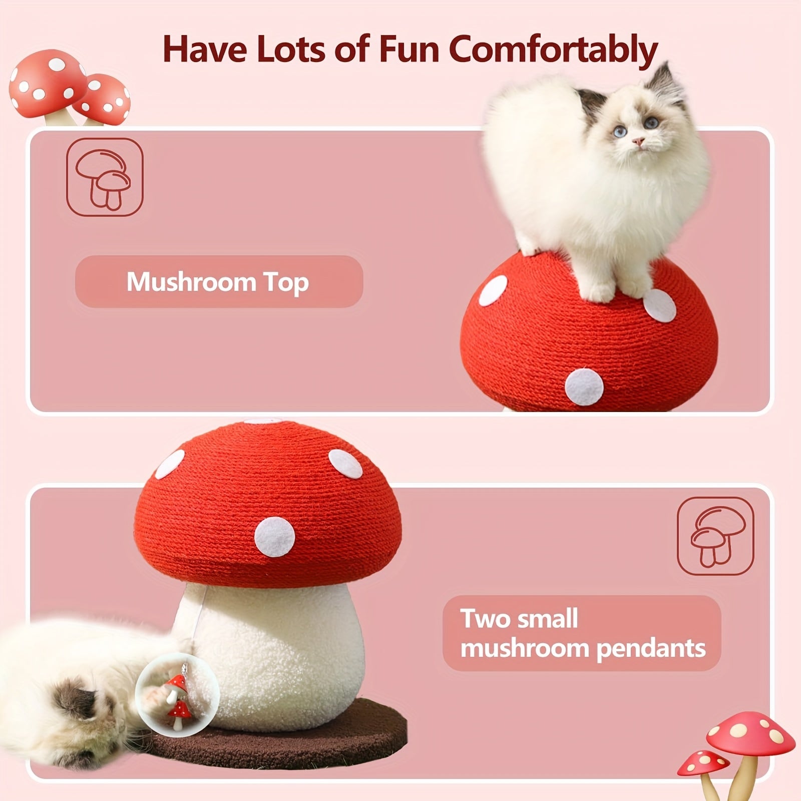 Mushroom Cat Scratching Post & Climbing Tower 3-in-1 | Sisal-Enhanced Scratch Board With Interactive Toys | Durable Kitten\u002FCat Claw Trimmer For Indoor Cats