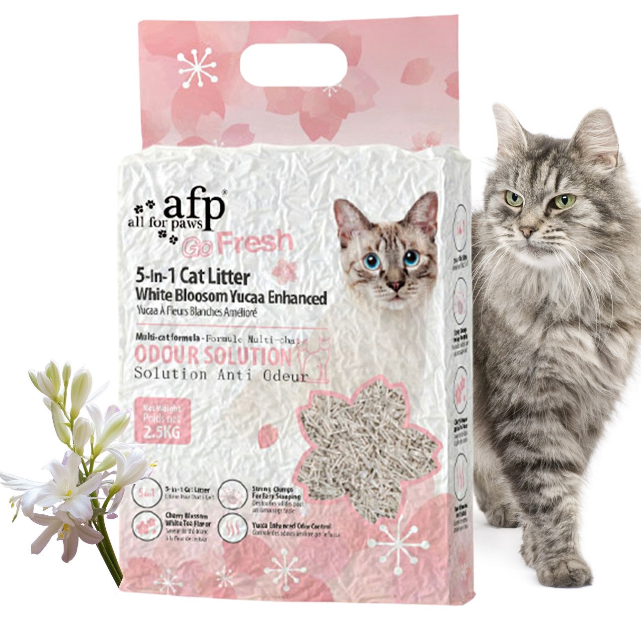 All For Paws Tofu Cat Litter 5-in-1 Mixed Tofu White Blossom Yucca Enhanced Cat Litter Flushable Low Dust Rapid Clumping Odor Control