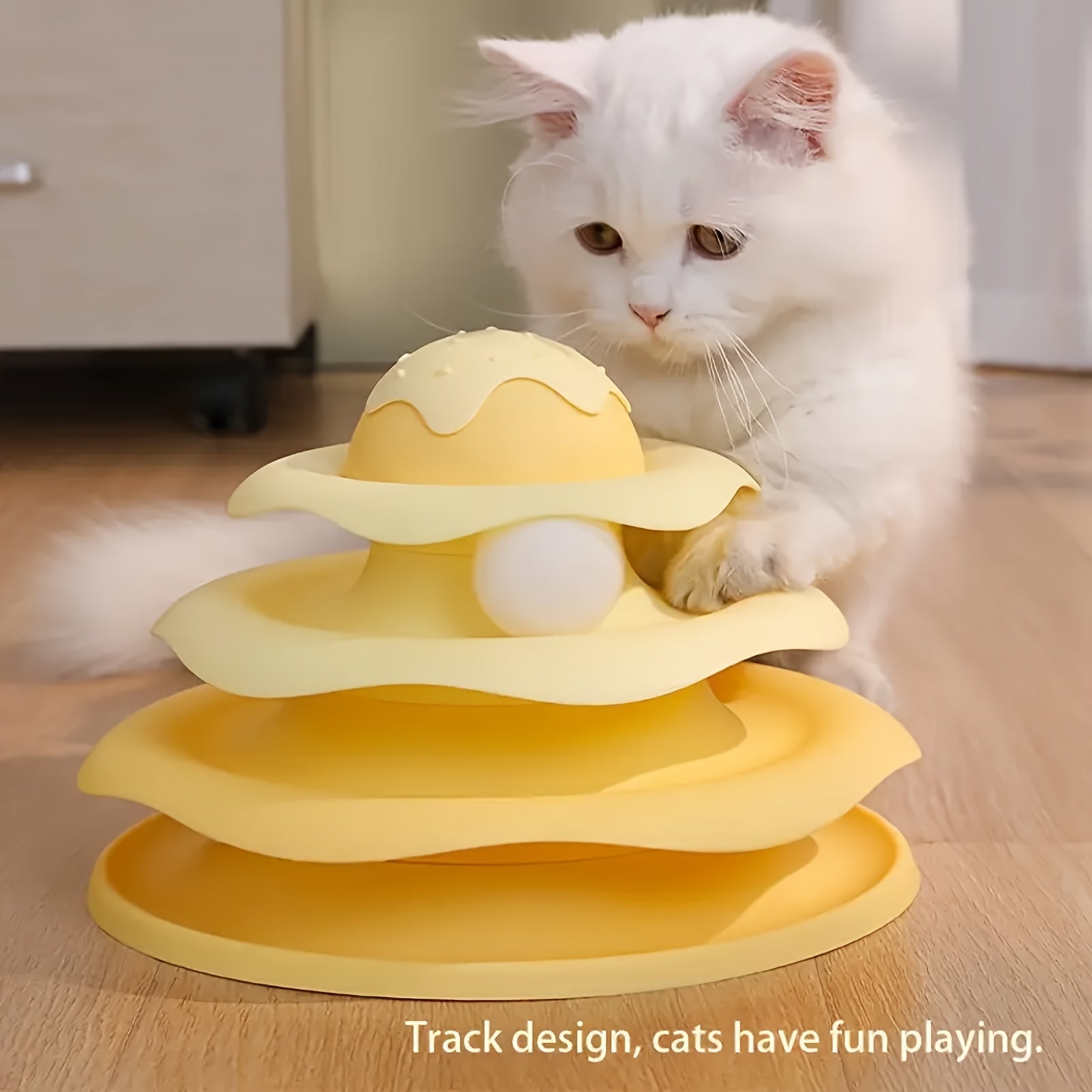 Three Layer Cat Turntable Egg Tart Shaped Toy, Interactive Small Ball Track Tower Cat Toy, Cat Puzzle Game, Indoor Cat to Relieve Boredom, with Three Small Balls