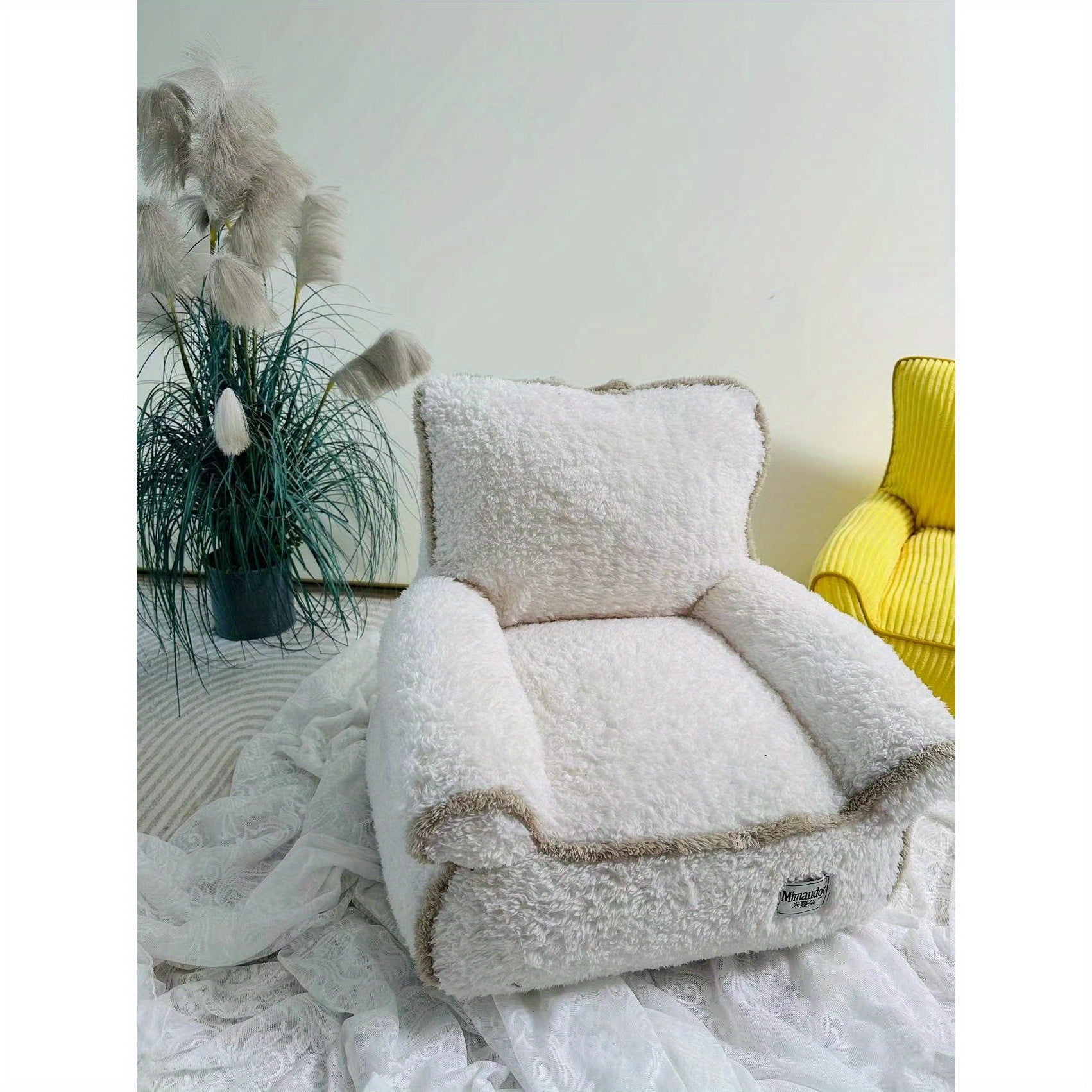 Warm Plush Cat Sofa Bed 1pc Warm and Comfortable Plush Cat Sofa Bed, Soft Polyester Cushion with Padded Side, Multi-Color, Perfect for Cats and Puppies