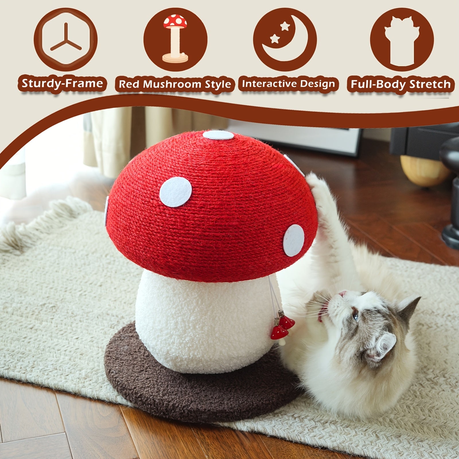 Interactive Mushroom Cat Scratcher Toy - Mushroom Cat Scratcher Post - Sisal Claw Grinding Cat Toy Kitten Toy-Provides Endless Fun And Keeps Your Cat's Claws Healthy