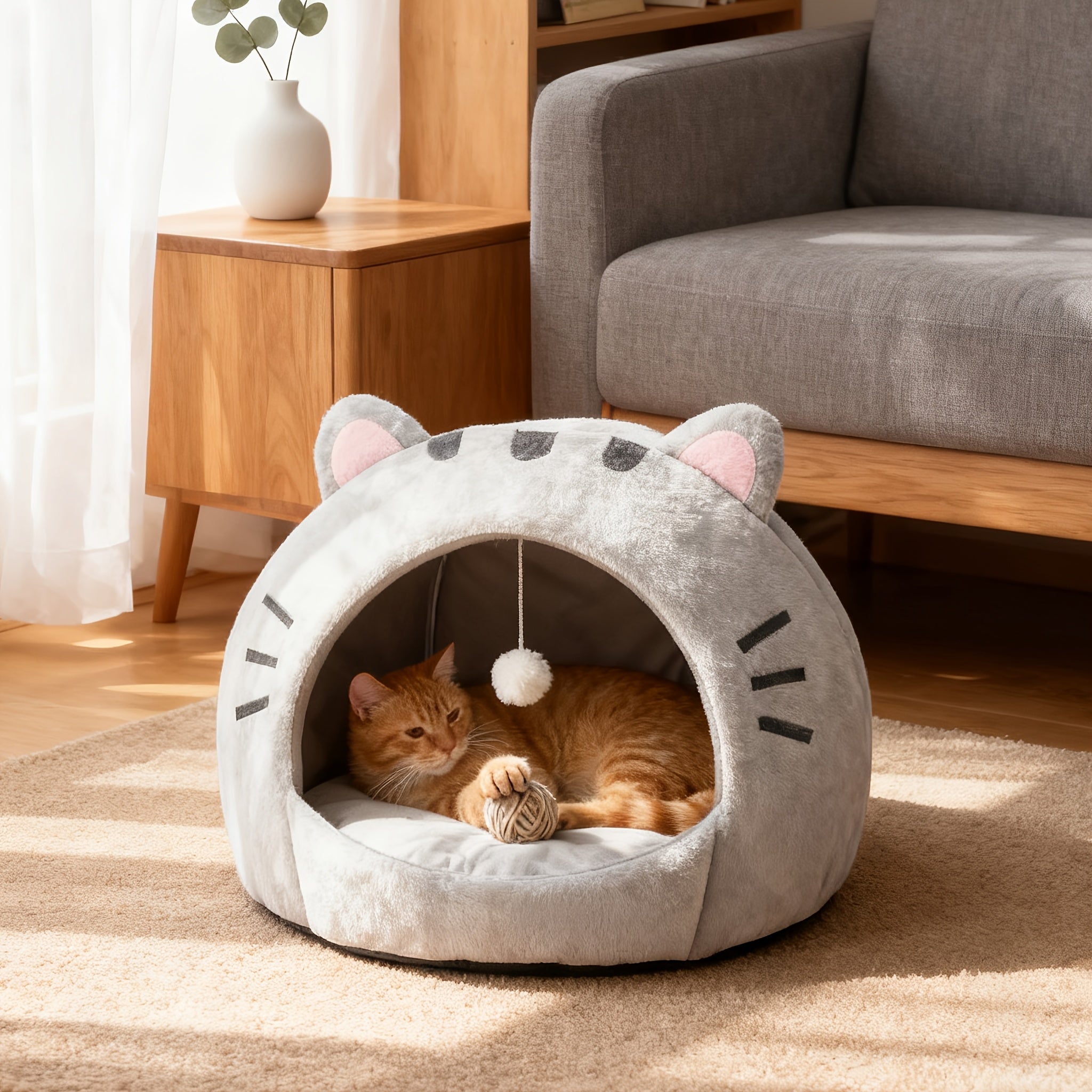 Heritage Polyester Pet House with Thermal-Lined Canopy And Soft Pillow, Cozy Tent for Indoor Cats, Provides Year-Round Warmth And Is Machine-Washable, Perfect for Gifting