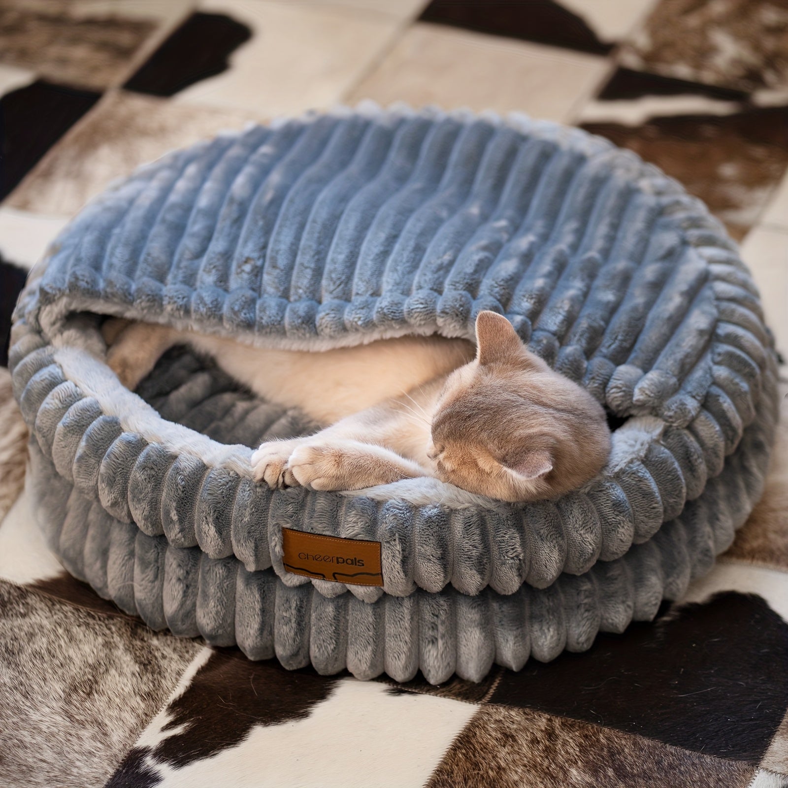 CheerPals Twisted Cat & Dog Bed - Spacious Round Pet Sofa with Removable Cushion, Soft Durable Design, No Assembly Required, Cozy Indoor Bed for Cats & Small Dogs, Classic Style in, Grey, Navy - Ideal for Apartments & Condos, Pet Furniture