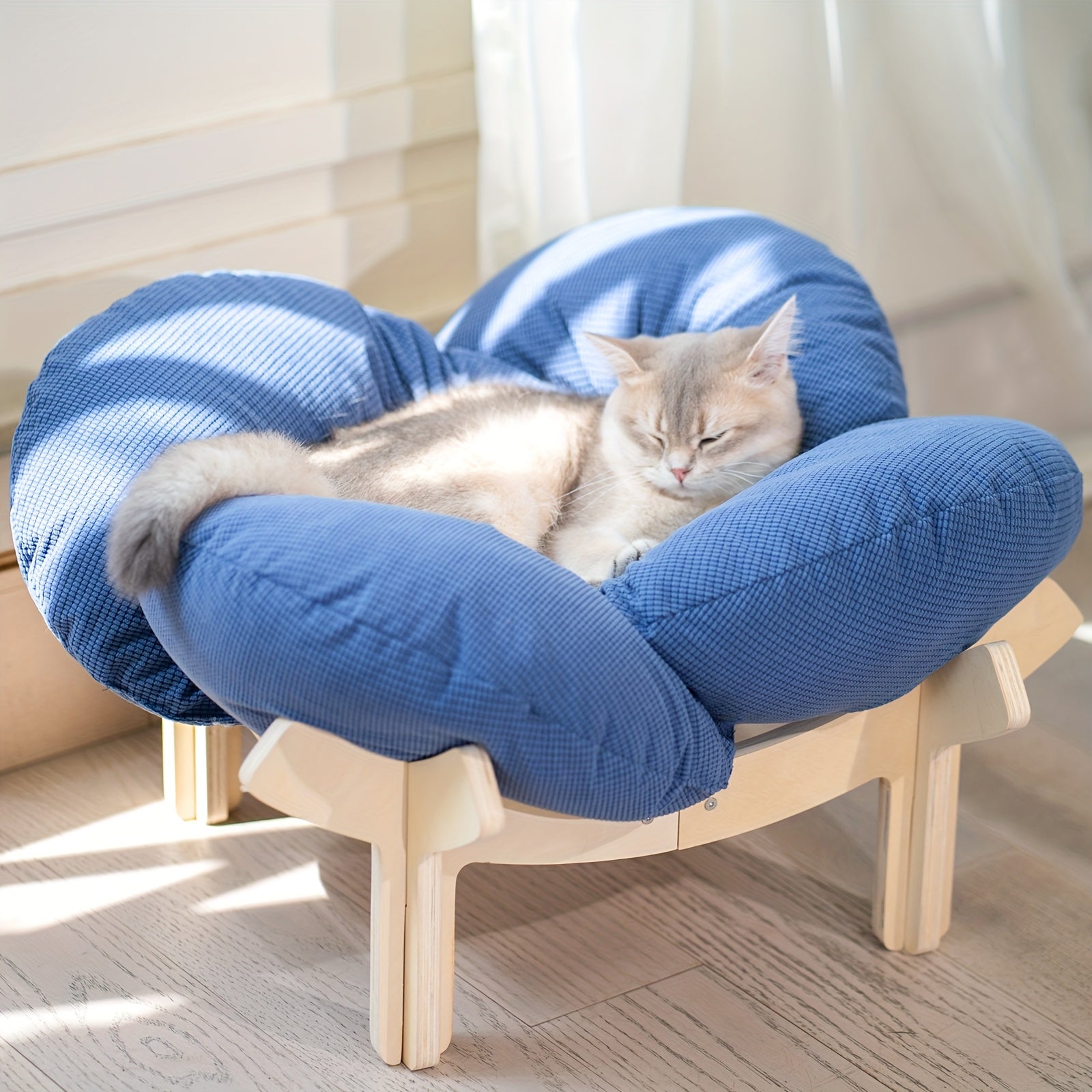 Elevated Cat Bed Wooden with Cushion Fluffy Pet Couch Sofa for Indoor Cats Raised Kitty Lounge Chair with Hardware Tool Suitable for Puppy, Cat Furniture