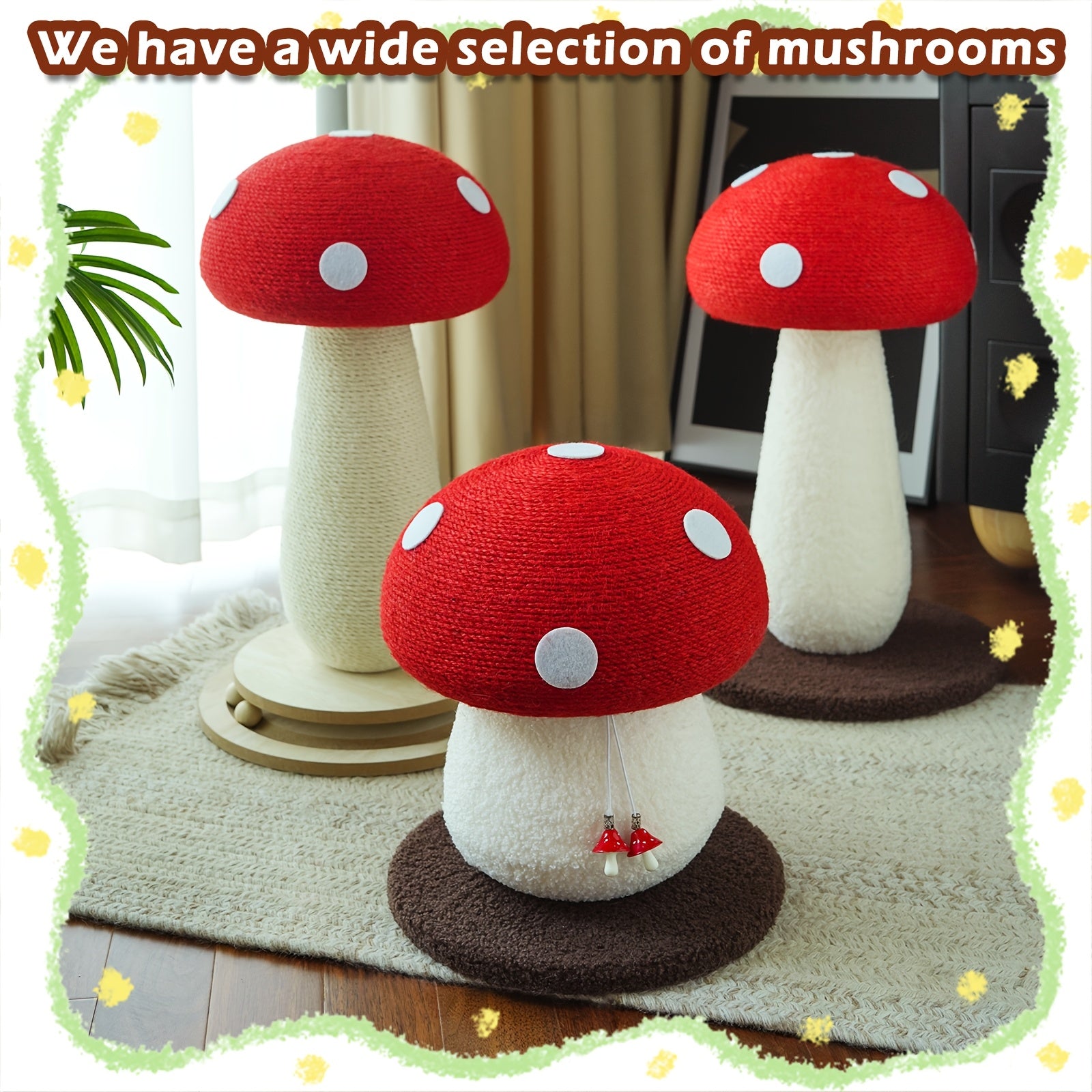 Interactive Mushroom Cat Scratcher Toy - Mushroom Cat Scratcher Post - Sisal Claw Grinding Cat Toy Kitten Toy-Provides Endless Fun And Keeps Your Cat's Claws Healthy
