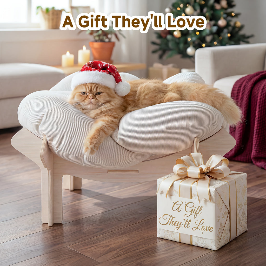 High-Leg Elevated Pet Bed with Joint-Protecting Cushion - Removable Soft Bed, Solid Wood Base Suitable for Cats & Small Dogs, Easy Assembly Indoor Bed, Sturdy Legs & Heart Frame, Modern Luxury Indoor Cat Furniture (-Filled)