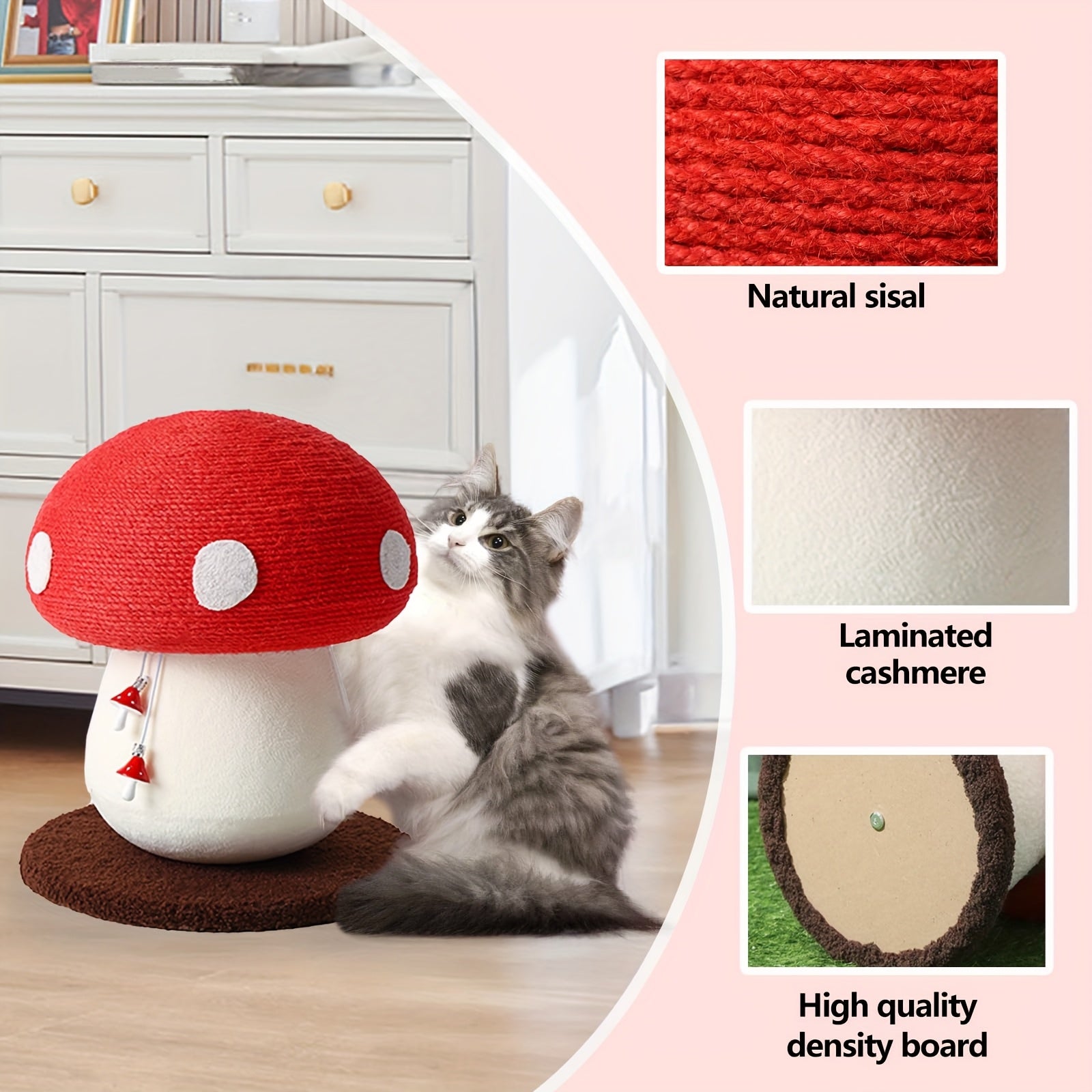 Mushroom Cat Scratching Post & Climbing Tower 3-in-1 | Sisal-Enhanced Scratch Board With Interactive Toys | Durable Kitten\u002FCat Claw Trimmer For Indoor Cats