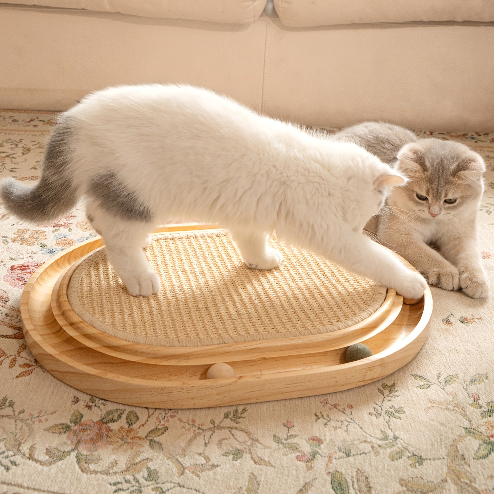 Wooden Interactive Cat Toy Featuring a Track, Designed for Indoor Cats to Scratch And Exercise