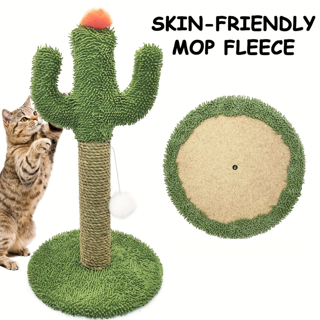 Cactus-Shaped Cat Climbing Tree 2-in-1 with Solid Wood Base & Natural Sisal Scratching Post, Hanging Pom Ball for Indoor Cats - Multi-Level Cat Activity Center for Climbing, Scratching & Play, Cat Climbing Wall System