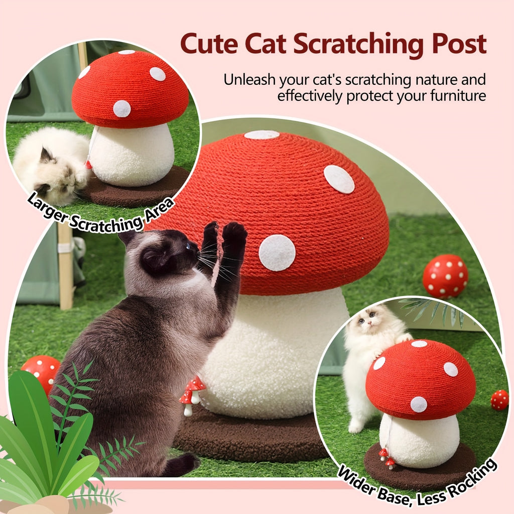 Mushroom Cat Scratching Post & Climbing Tower 3-in-1 | Sisal-Enhanced Scratch Board With Interactive Toys | Durable Kitten\u002FCat Claw Trimmer For Indoor Cats