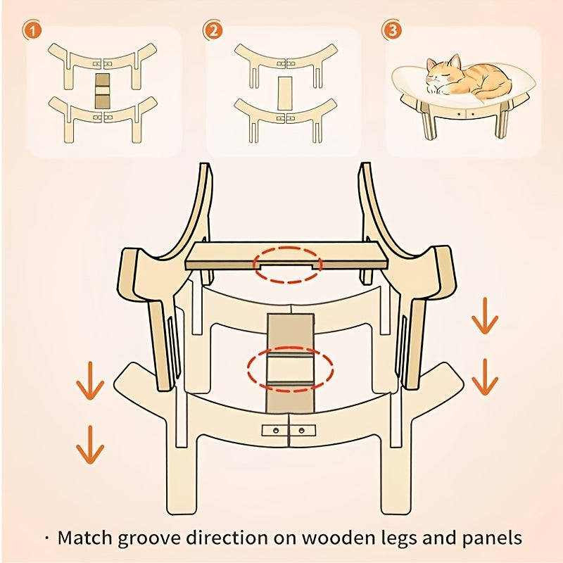Elevated Cat Bed Wooden with Cushion Fluffy Pet Couch Sofa for Indoor Cats Raised Kitty Lounge Chair with Hardware Tool Suitable for Puppy, Cat Furniture