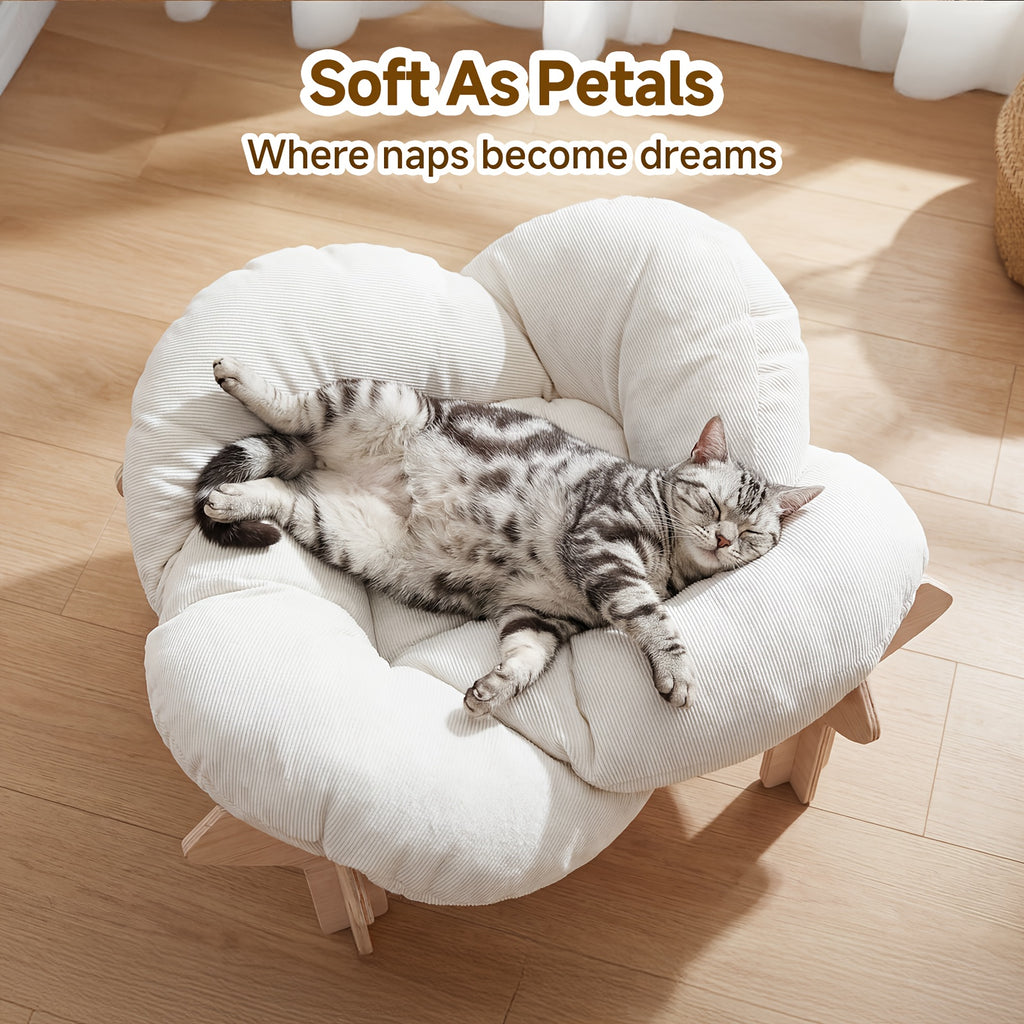 High-Leg Elevated Pet Bed with Joint-Protecting Cushion - Removable Soft Bed, Solid Wood Base Suitable for Cats & Small Dogs, Easy Assembly Indoor Bed, Sturdy Legs & Heart Frame, Modern Luxury Indoor Cat Furniture (-Filled)