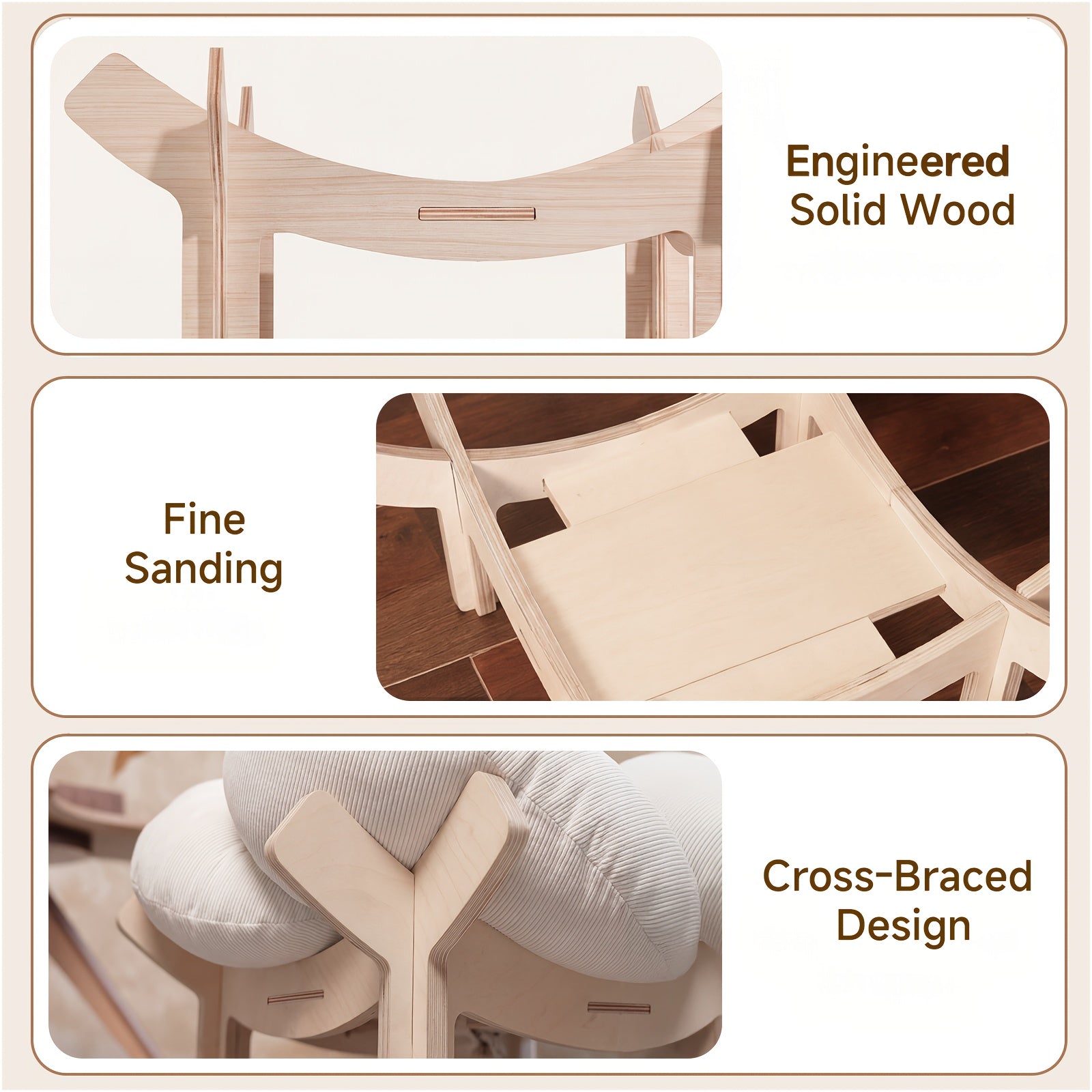 High-Leg Elevated Pet Bed with Joint-Protecting Cushion - Removable Soft Bed, Solid Wood Base Suitable for Cats & Small Dogs, Easy Assembly Indoor Bed, Sturdy Legs & Heart Frame, Modern Luxury Indoor Cat Furniture (-Filled)