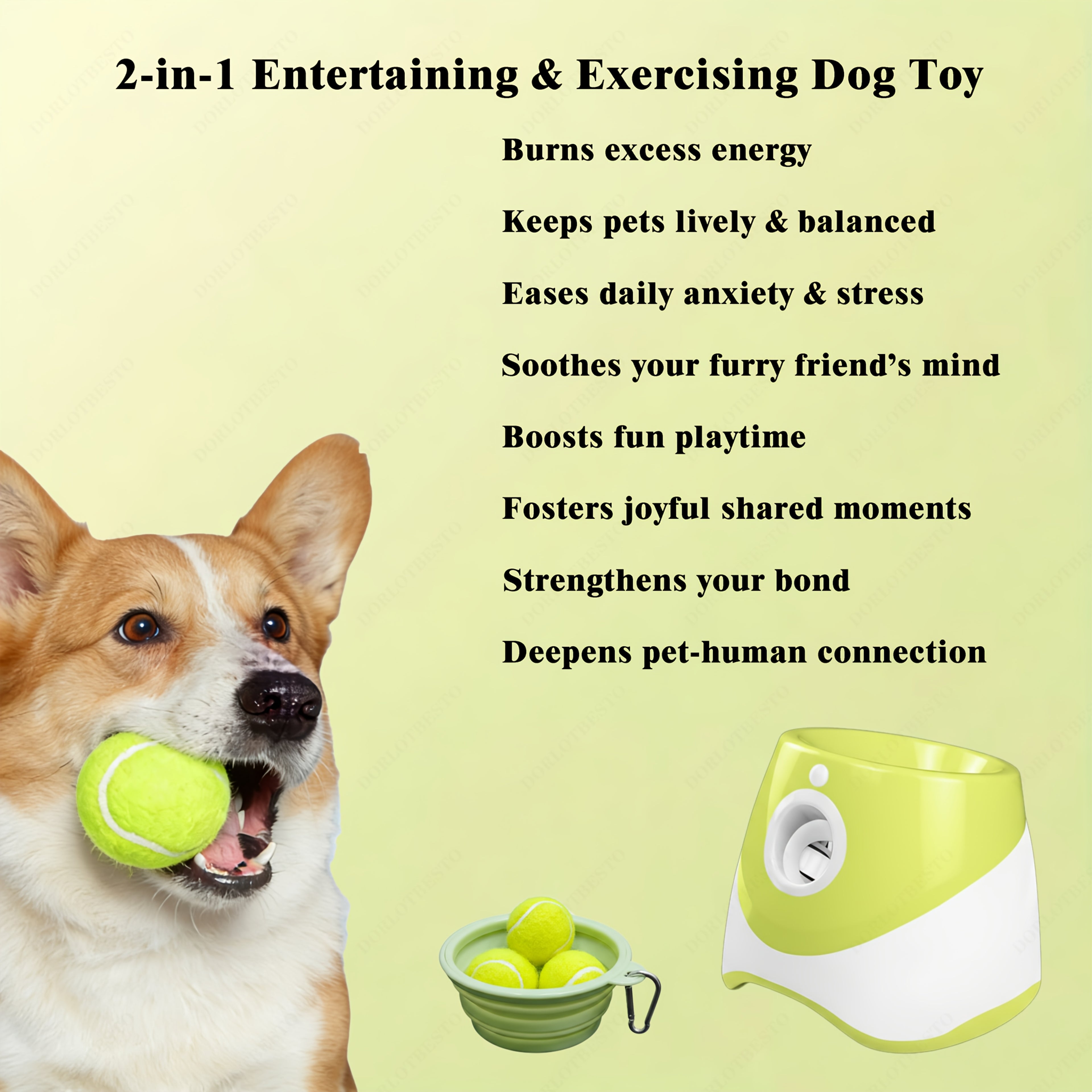 Automatic Dog Ball Launcher with 4 Anti-Chew Tennis Balls + Foldable Water Bowl, Low Voltage Safe Operation, 3 Speed Adjustable, 10-30ft Throwing Distance, Hands-Free, Indoor & Outdoor Use for Puppies And Adult Dogs, Interactive Training Play Pet Toy