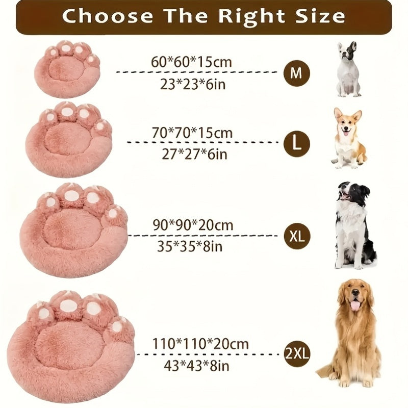 1pc Claw-Shaped Plush Pet Bed Suitable for Small & Medium Dogs & Cats, Raised Edge Anti-Anxiety Bedding with Paw Print Design, Warm Cozy Bed for Puppies, Machine Washable PP Nest, No Assembly Required for Crate or Use