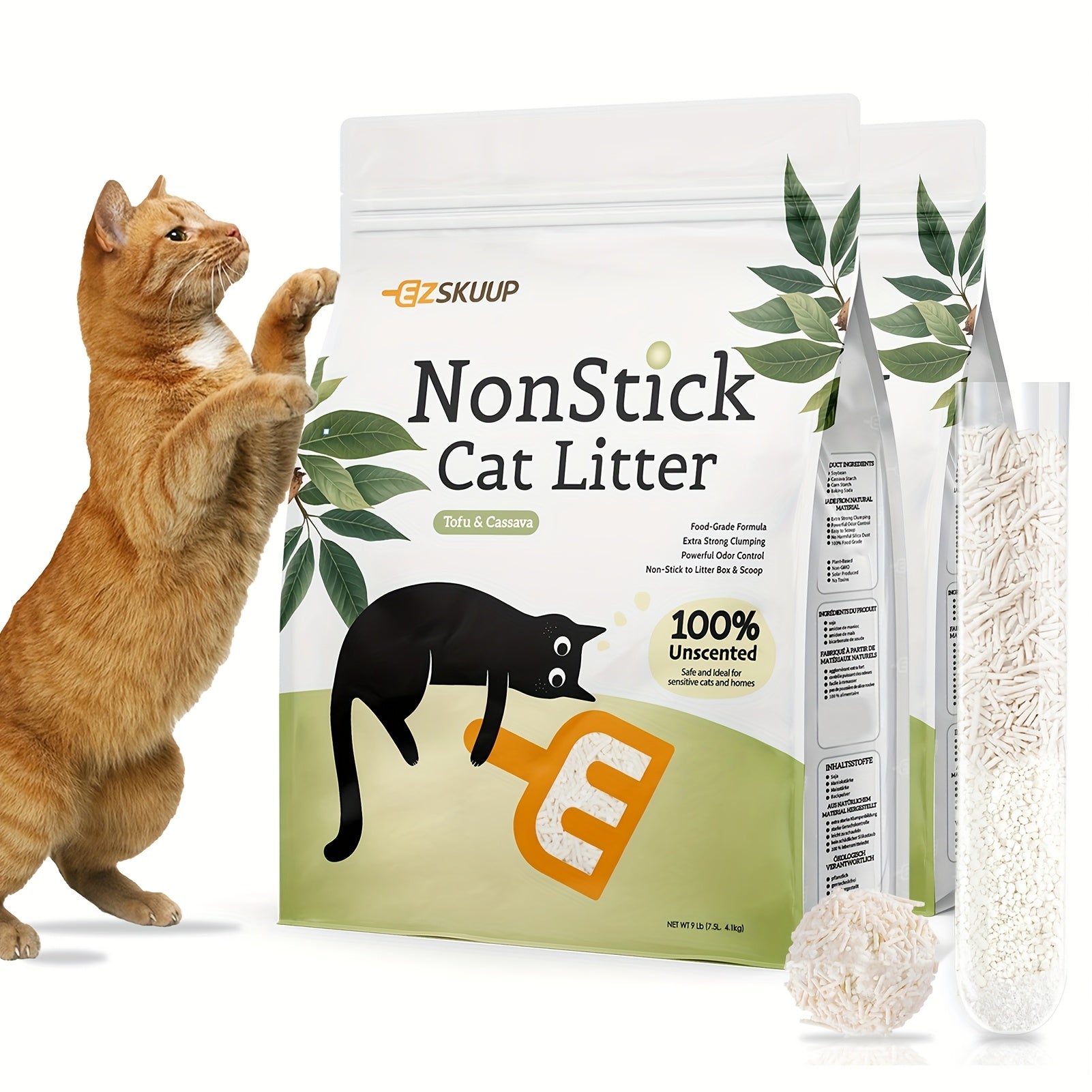 Non-Stick Strong Clumping Cat Litter, Dust-Free Toufu Cat Litter Mix with Cassava Litter, Easy to Scoop, Light Color for Health Tracking, Odor Control