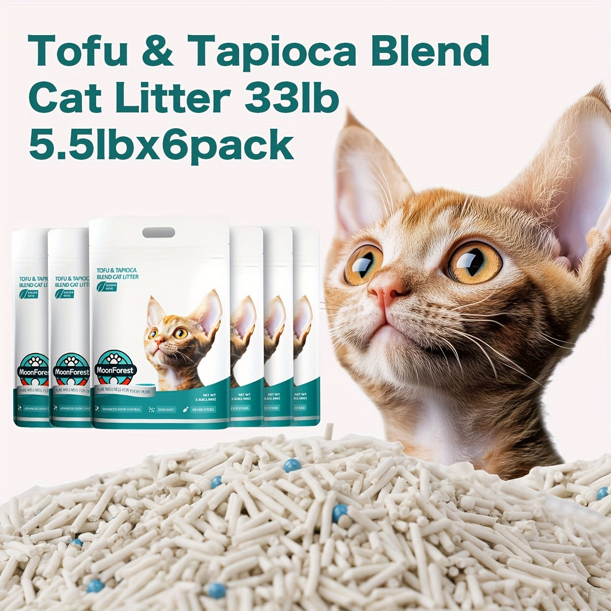 6pack Flushable Tofu & Tapioca Blend Cat Litter - Quick Clumping Low Dust Odor Control, Flushable Kitty Litter Suitable for Smart Litter Boxes & Automatic Litter Systems, Ideal for Kittens & Cats