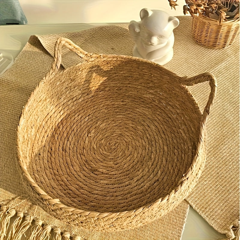 Rattan Circular Cat Bed with Removable Cushion & Breathable Handle - Cozy Indoor\u002FOutdoor Pet Basket Suitable for Cats & Small Dogs, All-Season Durable Vine Furniture, Soft Warm Bed for, Christmas & Halloween Gift for Pet Owners