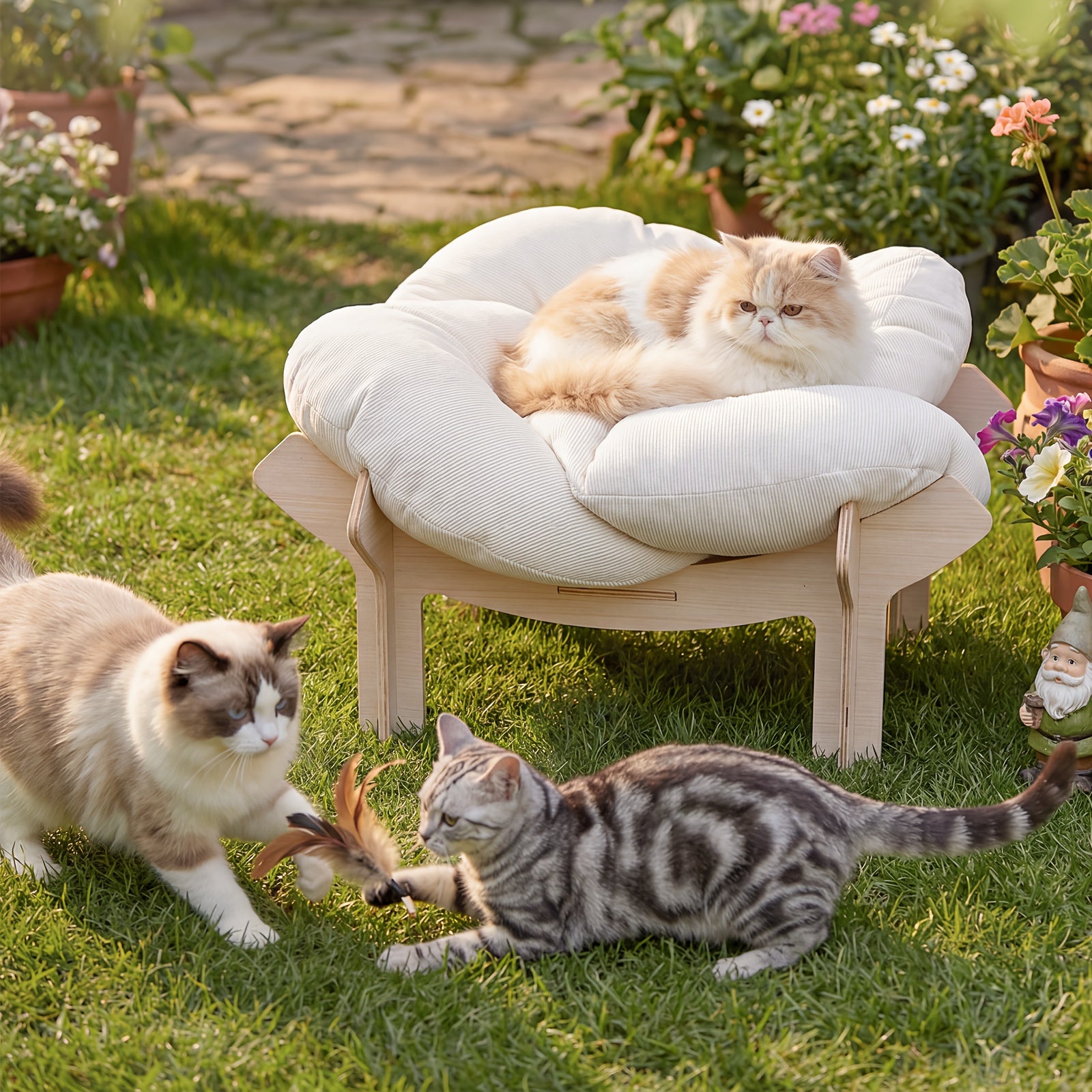 High-Leg Elevated Pet Bed with Joint-Protecting Cushion - Removable Soft Bed, Solid Wood Base Suitable for Cats & Small Dogs, Easy Assembly Indoor Bed, Sturdy Legs & Heart Frame, Modern Luxury Indoor Cat Furniture (-Filled)