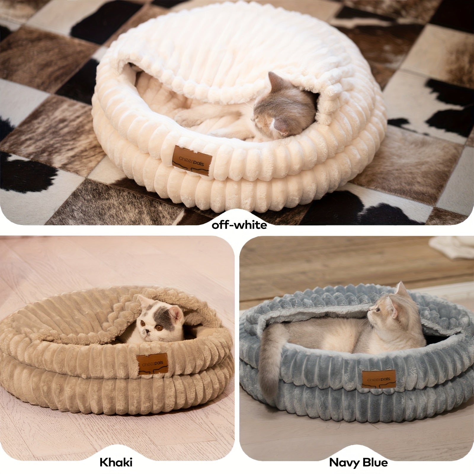 CheerPals Twisted Cat & Dog Bed - Spacious Round Pet Sofa with Removable Cushion, Soft Durable Design, No Assembly Required, Cozy Indoor Bed for Cats & Small Dogs, Classic Style in, Grey, Navy - Ideal for Apartments & Condos, Pet Furniture