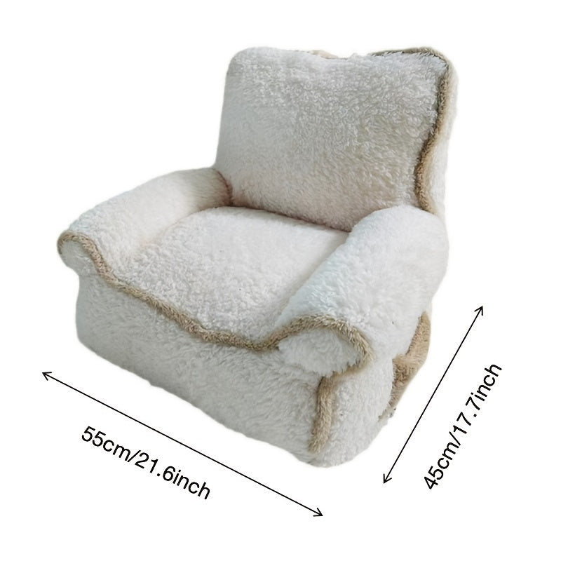 Warm Plush Cat Sofa Bed 1pc Warm and Comfortable Plush Cat Sofa Bed, Soft Polyester Cushion with Padded Side, Multi-Color, Perfect for Cats and Puppies