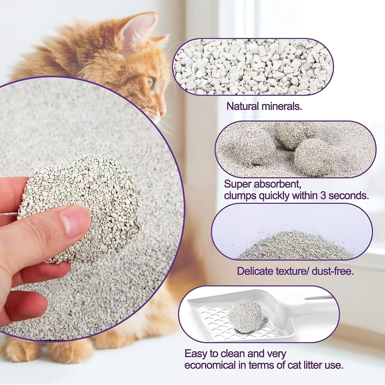 20 Lbs\u002F40 Lbs Natural Mineral Cat Litter - Fragrance-Free & Dust-Free Hard Clumping Litter with Odor Control, Fast-Drying Absorbent Granules, Additive-Free Multi-Cat Household Suitable for Litter, Easy Scoop, Heavy-Duty Pack