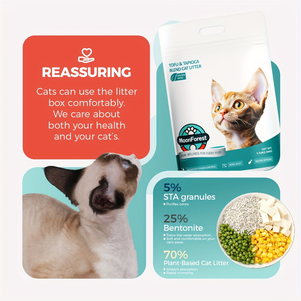 6pack Flushable Tofu & Tapioca Blend Cat Litter - Quick Clumping Low Dust Odor Control, Flushable Kitty Litter Suitable for Smart Litter Boxes & Automatic Litter Systems, Ideal for Kittens & Cats