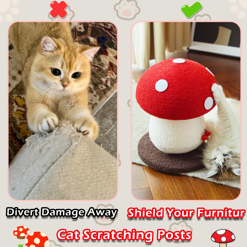 Interactive Mushroom Cat Scratcher Toy - Mushroom Cat Scratcher Post - Sisal Claw Grinding Cat Toy Kitten Toy-Provides Endless Fun And Keeps Your Cat's Claws Healthy