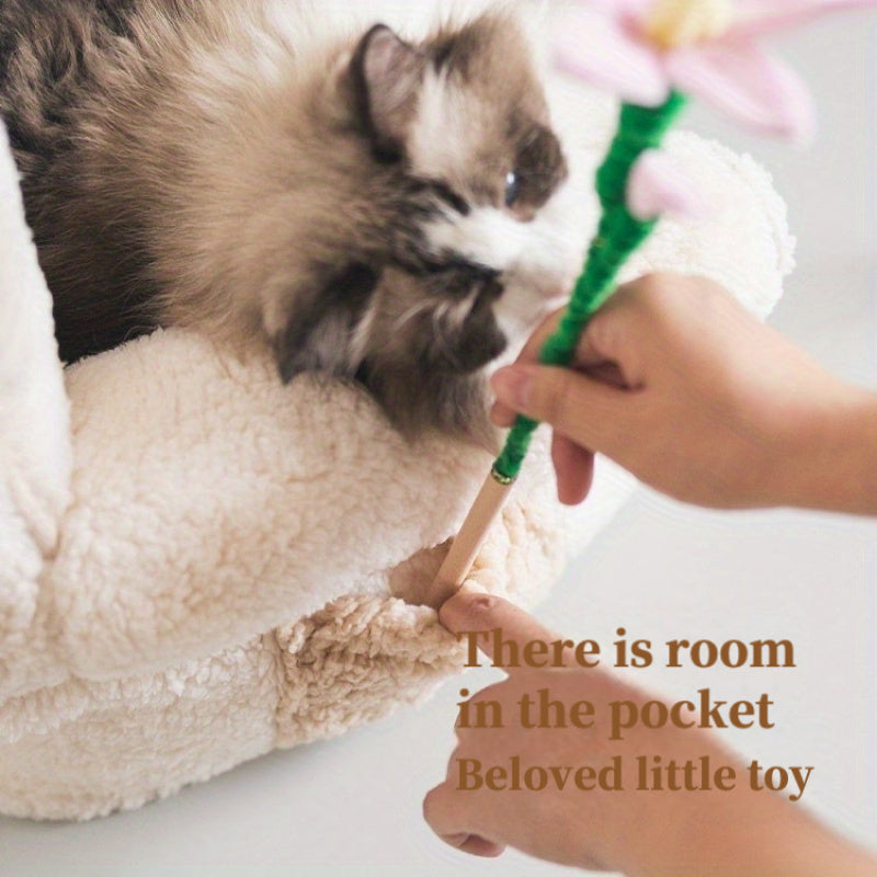 Warm Plush Cat Sofa Bed 1pc Warm and Comfortable Plush Cat Sofa Bed, Soft Polyester Cushion with Padded Side, Multi-Color, Perfect for Cats and Puppies