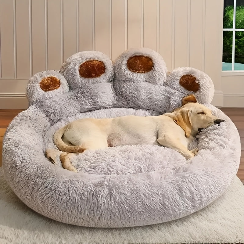 1pc Claw-Shaped Plush Pet Bed Suitable for Small & Medium Dogs & Cats, Raised Edge Anti-Anxiety Bedding with Paw Print Design, Warm Cozy Bed for Puppies, Machine Washable PP Nest, No Assembly Required for Crate or Use