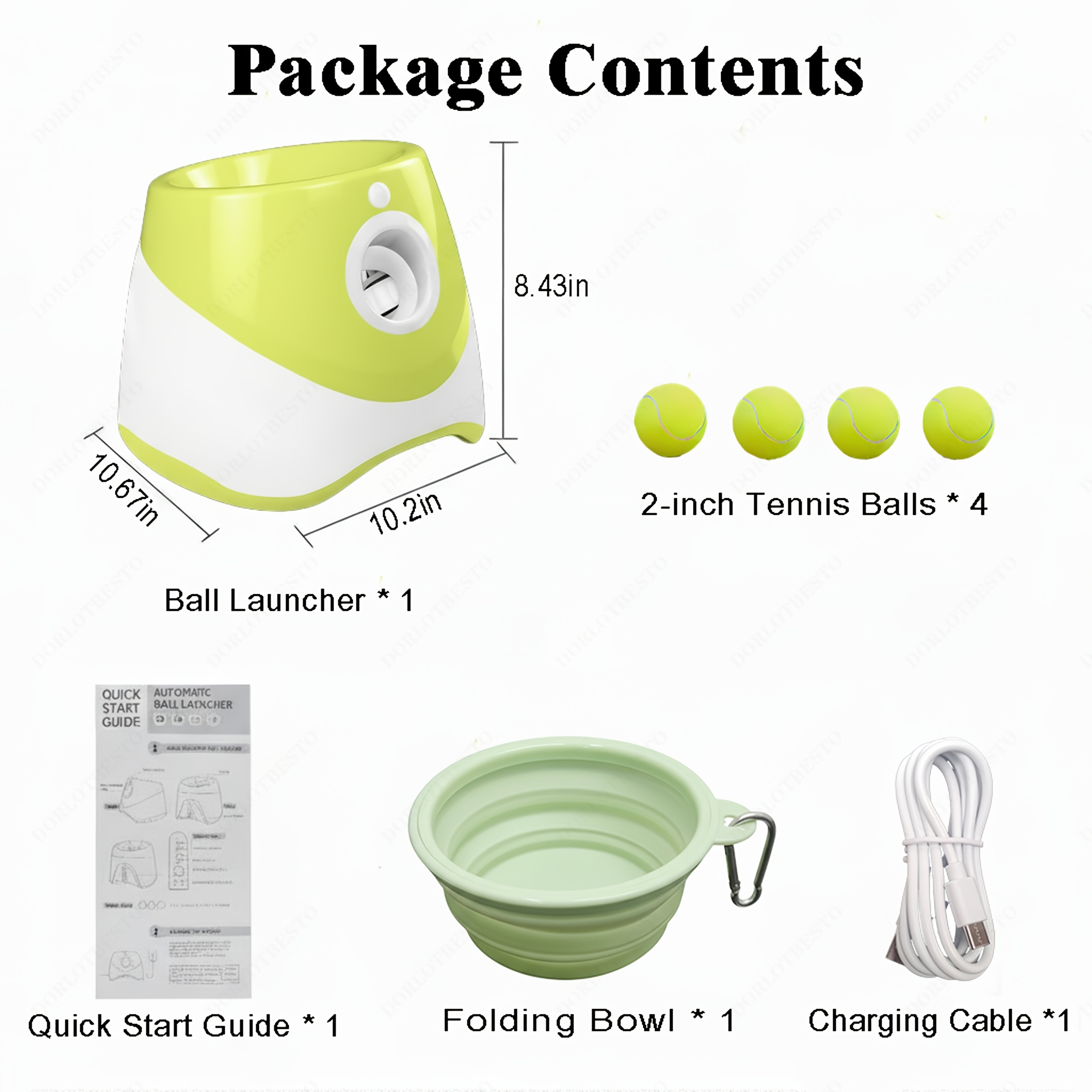 Automatic Dog Ball Launcher with 4 Anti-Chew Tennis Balls + Foldable Water Bowl, Low Voltage Safe Operation, 3 Speed Adjustable, 10-30ft Throwing Distance, Hands-Free, Indoor & Outdoor Use for Puppies And Adult Dogs, Interactive Training Play Pet Toy