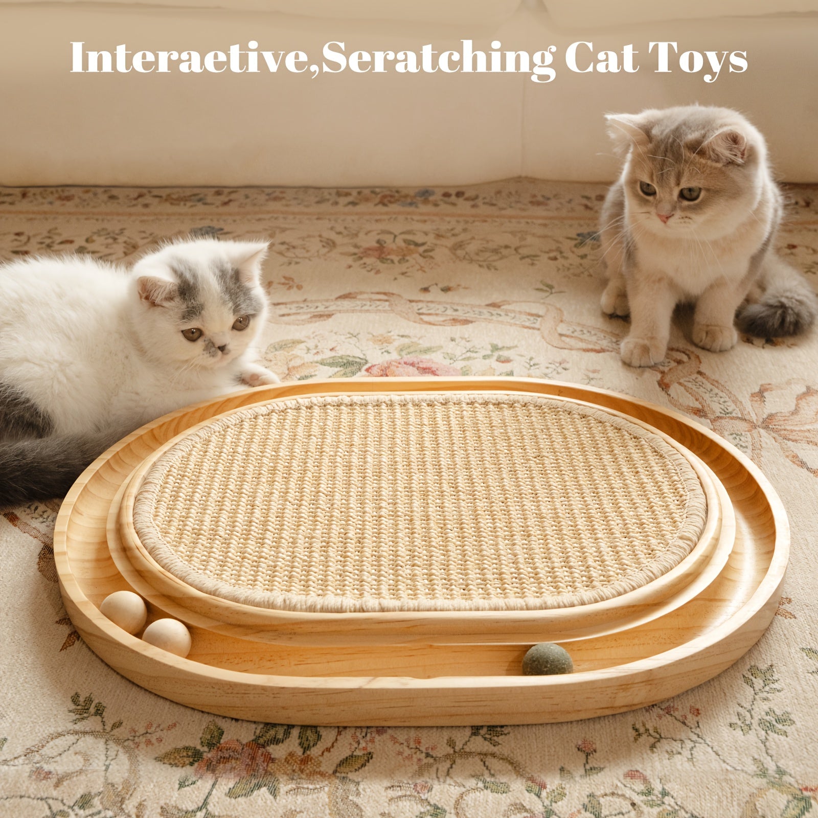 Wooden Interactive Cat Toy Featuring a Track, Designed for Indoor Cats to Scratch And Exercise