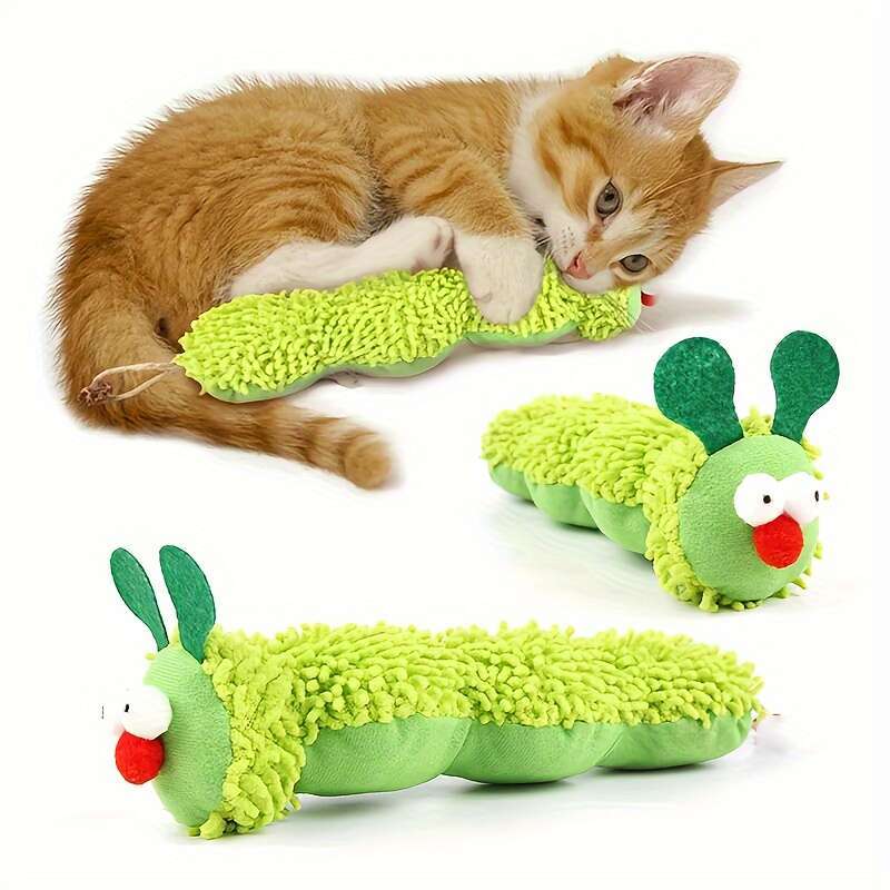 Interactive Plush Broad Bean Cat & Dog Toy - Soft Fabric Pillow with Cute Cartoon Animal Print, No Batteries Needed, Durable Plastic Material for All Breeds & Sizes, Safe Pet Stimulation & Playtime Companion, Playful Design