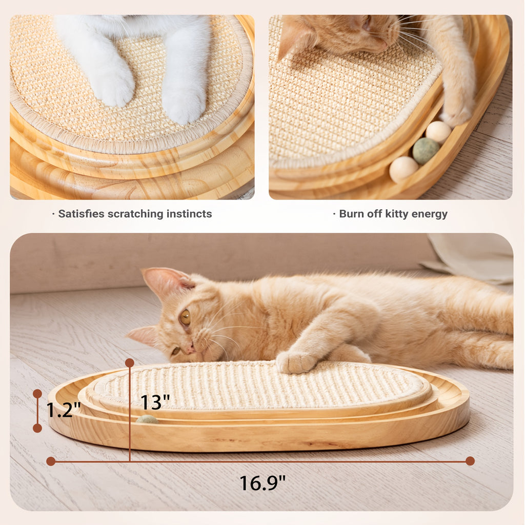 Wooden Interactive Cat Toy Featuring a Track, Designed for Indoor Cats to Scratch And Exercise