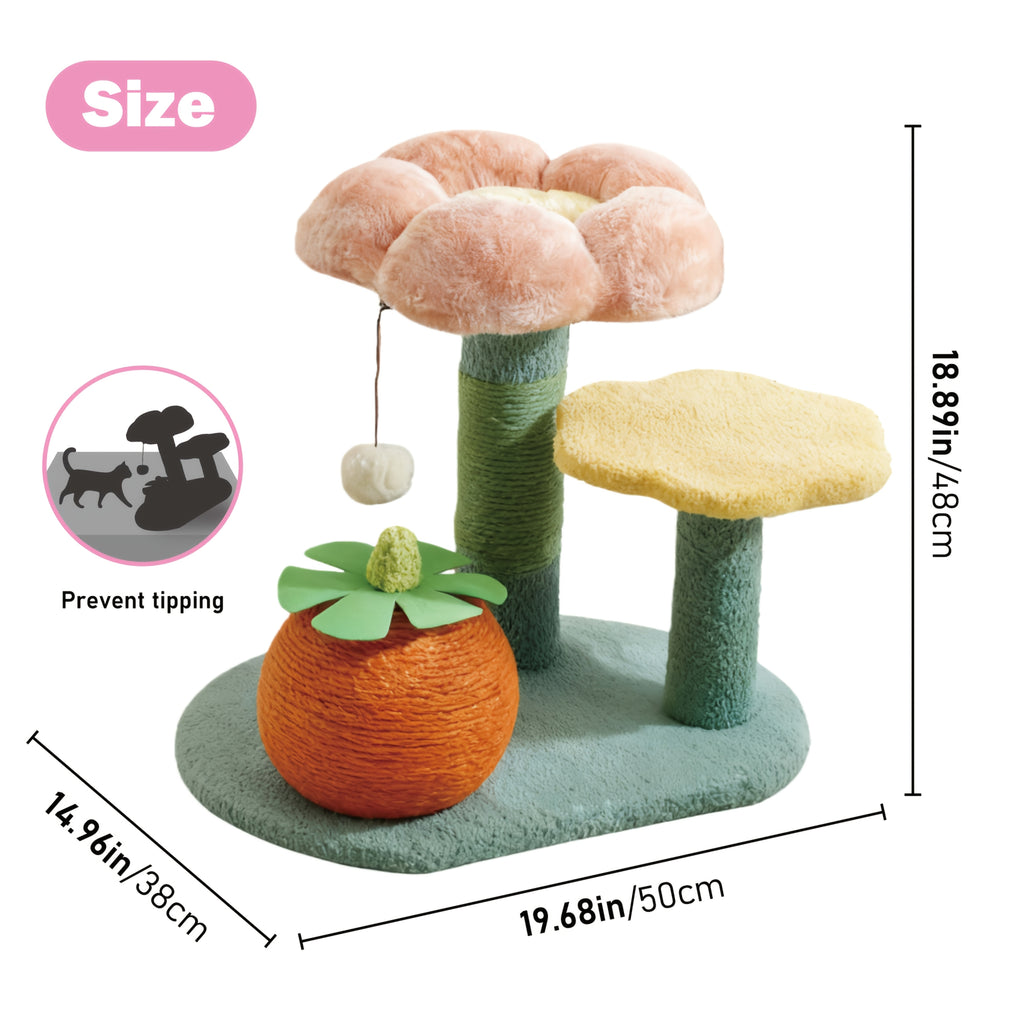 Purple Eggplant\u002FFlower-shaped Sisal Scratch Board | Interactive Cat Scratch Post with Mini Pet House (Green Base + Yellow Cat Bed), Durable Indoor Small Cat Climbing Frame, Plush Base & Sisal Rope, Soft Plush Material, Cat Accessories