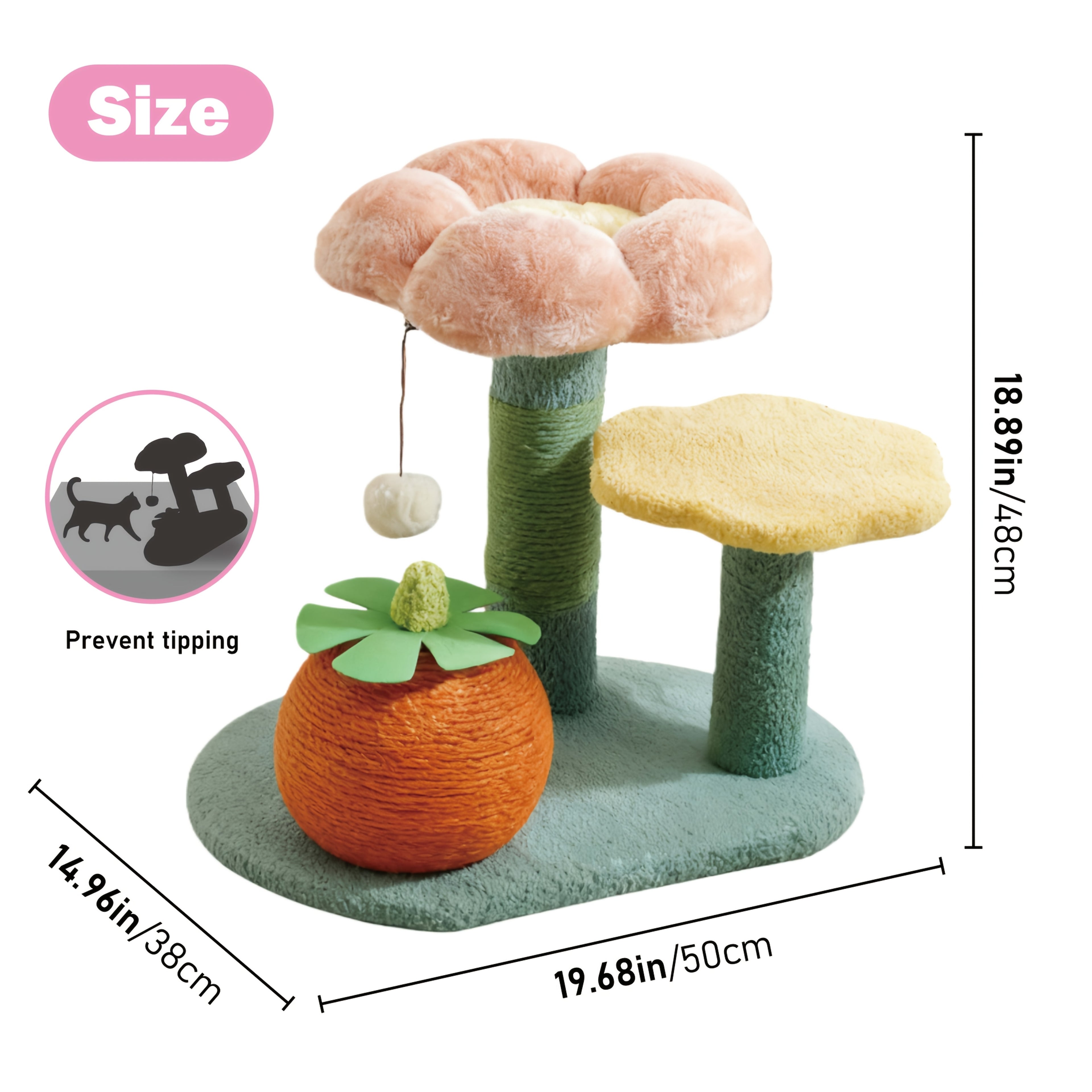 Purple Eggplant\u002FFlower-shaped Sisal Scratch Board | Interactive Cat Scratch Post with Mini Pet House (Green Base + Yellow Cat Bed), Durable Indoor Small Cat Climbing Frame, Plush Base & Sisal Rope, Soft Plush Material, Cat Accessories