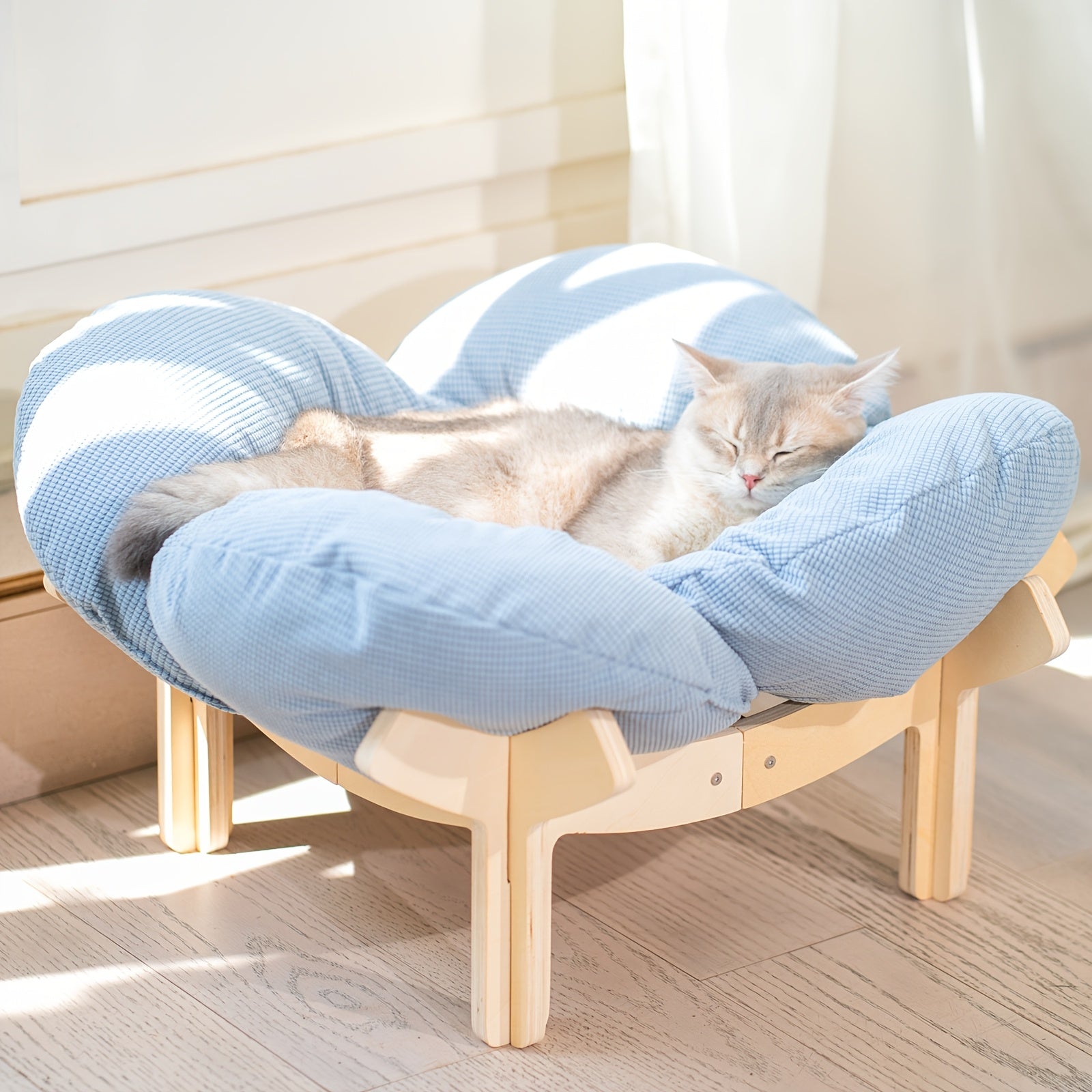 Elevated Cat Bed Wooden with Cushion Fluffy Pet Couch Sofa for Indoor Cats Raised Kitty Lounge Chair with Hardware Tool Suitable for Puppy, Cat Furniture